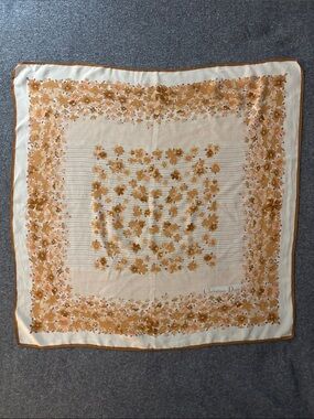 Dior 1980’s Cream & Tan Floral Silk Scarf 25-1/2” X 26”